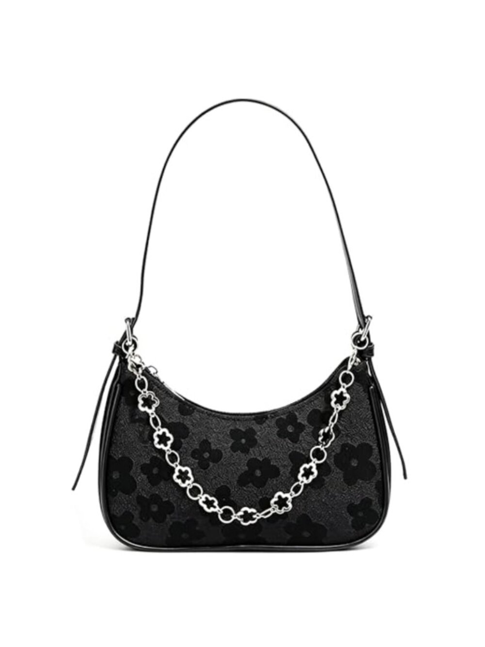 PU Leather Woolen Hobo Shoulder Bag Y2K Chain Strap Crossbody